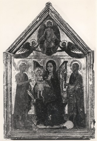 Anonimo — Zanino di Pietro - sec. XIV/ XV - Madonna con Bambino in trono tra san Giovanni Battista e san Bartolomeo; Cristo in gloria — insieme